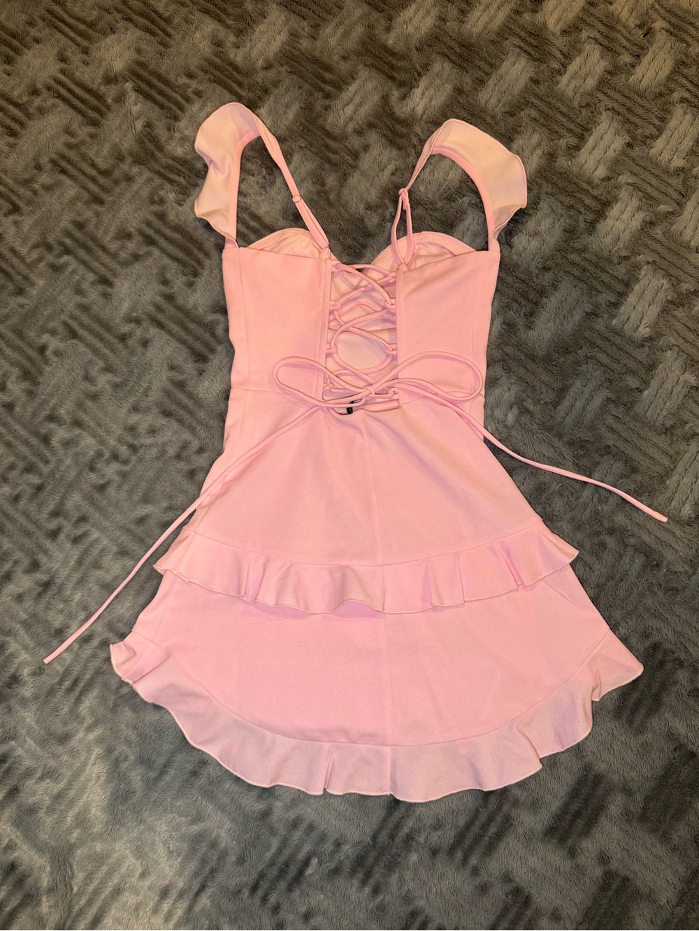 Lucy in the Sky | Pink Lace-Up Ruffle Dress